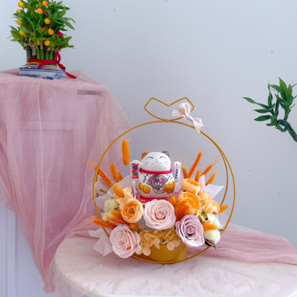 Congratulatory Soap Flower Box  | Orange Lucky Cat Box