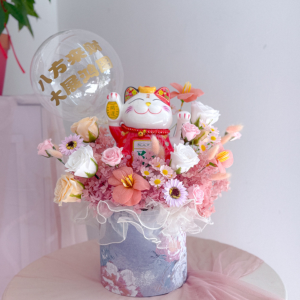 Congratulatory Soap Flower Box | Waving Fortune Meow