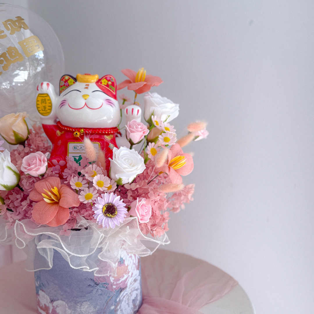 Congratulatory Soap Flower Box | Waving Fortune Meow